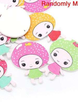 ตัวห้อย/จี้ เด็กหญิงทำจากไม้ ขนาด 5x3.8cm คละสี 10 ชิ้น