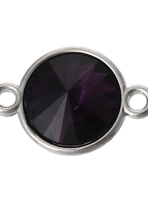 ตัวเชื่อมต่อ connector อัลลอยด์ เม็ดพลอยไรน์สโตนสีม่วงเข้ม ขนาด 22 mm 5 ชิ้น