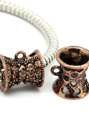 ลูกปัด Bail ยุโรปทองแดงมีห่วงคล้องตัวห้อย ขนาด 10x10mm,Hole:Approx 4.6mm 3 เม็ด