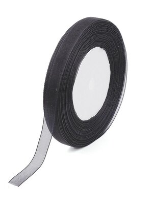 ริบบิ้นผ้าออแกนซ่า (ผ้าแก้ว) สีดำ หน้ากว้าง 10 มม. 1 ม้วน ยาว 50 หลา