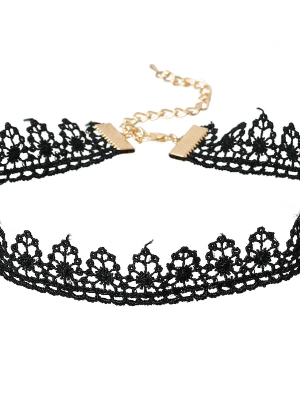 สร้อยคอ choker ผ้าลูกไม้สีดำ Terylyne ขนาด 32 ซม. 1 เส้น