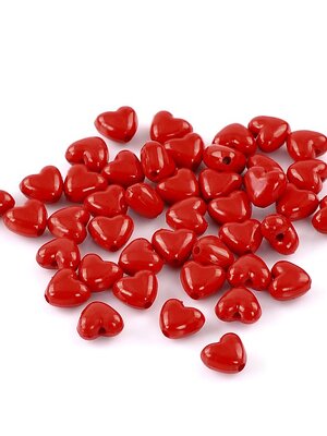ลูกปัดอะครีลิครูปหัวใจสีแดง ขนาด 10x11 mm แพ็ค 100 เม็ด