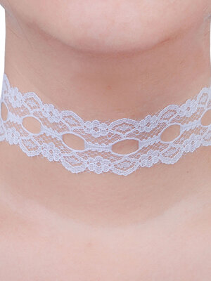 สร้อยคอ choker ผ้าลูกไม้ไนล่อนสีขาว ยาว 33.5 ซม. 1 เส้น