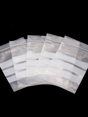 ถุงซิปล็อค PVC คาดขาว ปากกาเขียนได้ ขนาด 8x6 ซม. แพ็ค 100 ใบ