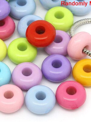 ลูกปัดยุโรปรูใหญ่อะครีลิคเรียบกลมแบน ขนาด 17mm รู5.5mm. คละสี