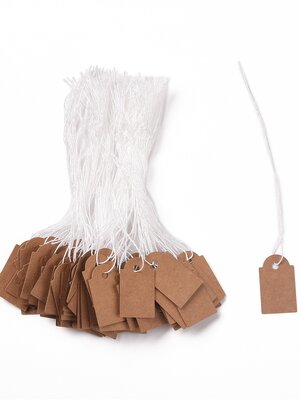 Tag Price ป้ายห้อยของขวัญ ของชำร่วย ป้ายห้อยราคา ป้ายติดราคา กระดาษสีน้ำตาล ขนาด 25x15mm +เชือกคล้อง แพ็ค 100 อัน