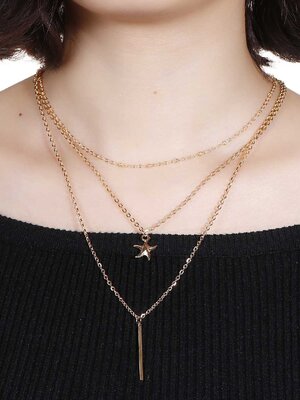 สร้อยคอ Choker แฟชั่น จี้ปลาดาว สีน้ำตาลทอง 3 เลเยอร์ ยาว 41.5 cm 1 เส้น