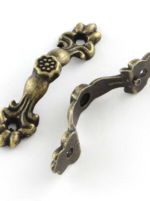 20 ชิ้น Flower Wooden Box Pull Handle, Cabinet Door Handle Furniture Pull, Antique Bronze, 42x10x10mm, Hole: 2.5mm