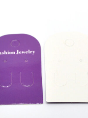 แป้นกระดาษสำหรับแขวนต่างหู สีม่วง พิมพ์ "Fashion Jewery" ขนาด 6x3.5cm(2 3/8"x1 3/8") แพ็ค 100 ชิ้น
