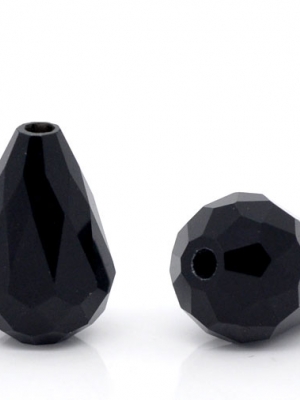 ลูกปัดแก้ว คริสตัลควอตซ์ รูปหยดน้ำ เหลี่ยมเจีย 5500 ขนาด 11x8 มม. สีดำ 50 เม็ด