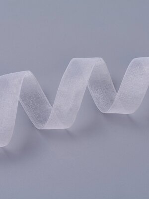 ริบบิ้นผ้าไนล่อนออแกนซ่า (ผ้าแก้ว+ไนล่อน) สีขาว กว้าง 15 มม. 1 ม้วน ยาว 200 หลา