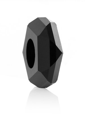 ลูกปัดยุโรปเรซิ่นเม็ดกลมเหลี่ยมเจียสีดำ ขนาด 14x5 มม. รูประมาณ 5.7 มม. แพ็ค 10 เม็ด