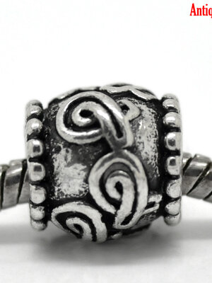 ลูกปัดเงินรูใหญ่แกะสลักริบบิ้น ขนาด 11x10mm 2 เม็ด