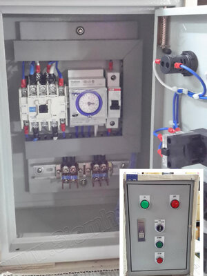 ตู้ควบคุมมอเตอร์ Start Stop ออโตเมติก เปลี่ยนเวลาการทำงานโดยทามเมอร์24ชม (อุปกรณ์อื่นๆ ตามสั่ง) WALL MOUNTING CABINET (KJL), Time Switch (THE BEN), Miniature Circuit Breaker (ABB), Control Switch (TEND), MAGNETIC CONTACTOR (MITSUBISHI)