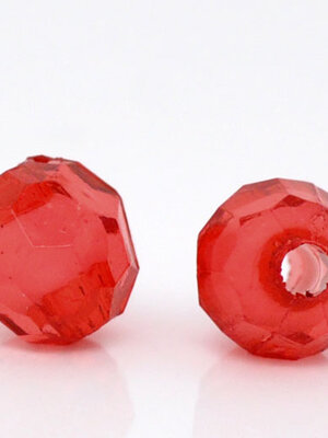 ลูกปัดอะครีลิคกลมเหลี่ยมเจียสีแดง 6mm ไส้ในขาว แพ็ค 100 เม็ด