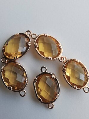 ตัวข้อต่อทองแดง June Birthstone ทรงรี พลอย CZ สีเหลือง ขนาด 17x10mm แพ็ค 5 ชิ้น