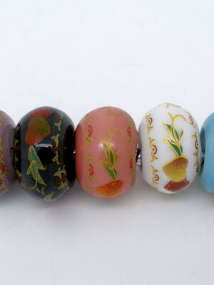 ลูกปัดเซรามิกลายดอกไม้ 14x9mm 1 เม็ด