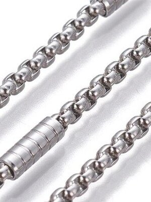 โซ่สแตนเลส 304 พร้อมสลับลูกปัดปล้อง ขนาดแต่ละข้อประมาณ 2.5x2.5x1.5mm 1 เส้นยาว 10 เมตร