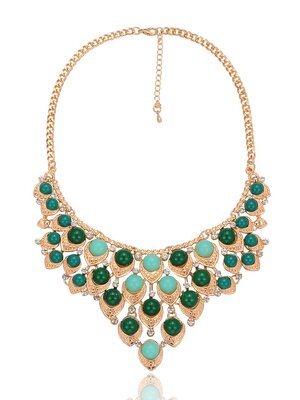 สร้อยคอ choker สไตล์โบฮีเมี่ยน ประดับลูกปัดเรซิ่นสีเขียว ยาว 15.7 นิ้ว 1 เส้น