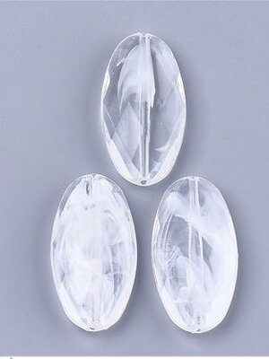 ลูกปัดอะครีลิค ขาวใส ลายเมฆ วงรีเหลี่ยมเจียร์ ขนาด 50.5x25x8.5mm รู 2.5 มม. ประมาณ 73 ชิ้น/500g พรีออเดอร์