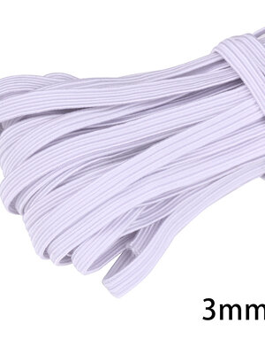 ยางยืด โพลีโพรพีลิน คุณภาพดี เส้นแบน สำหรับเย็บหูหน้ากากผ้า สีขาว ขนาด 3 มม. ตัดแบ่ง ยาว 10 เมตร