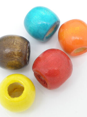 ลูกปัดไม้ทรงกลอง ขนาด 11x12 มม. แพ็ค 100 เม็ด คละสี