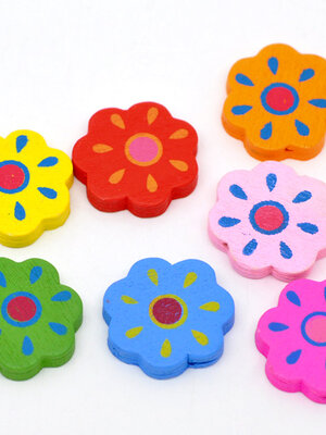 ลูกปัดไม้ รูปดอกไม้น่ารัก ขนาด 20x20 มม. คละสี 10 เม็ด