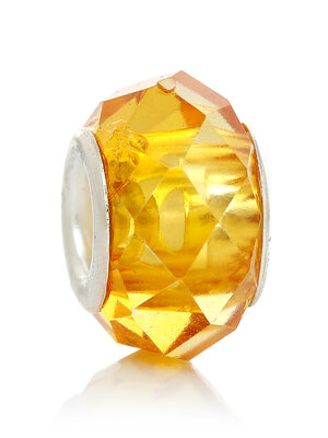 ลูกปัดแก้วยุโรปรูใหญ่ (pandora style) เม็ดเหลี่ยมเจีย ขนาด 14x9mm 10 เม็ด สีเหลืองsmoke