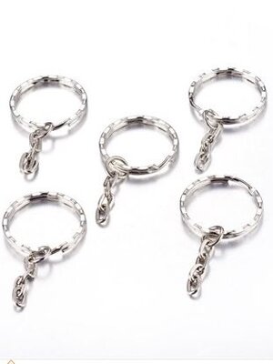 ห่วงพวงกุญแจสีเงินพร้อมโซ่ขนาด ขนาดเส็นผ่าศูนย์กลาง 21 มม. แพ็ค 10 ชิ้น