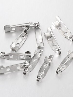 เข็มกลัดซ่อนปลาย เหล็ก สีเงิน แบบมีแป้น ขนาด 25x6 มม.