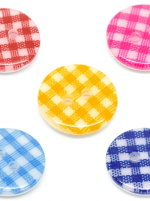 กระดุมเรซิ่นลายสก็อต 2 รู 15mm. 30 เม็ด คละสี