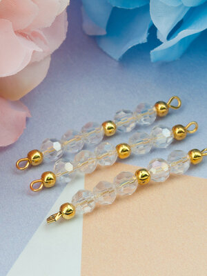 ตัวเชื่อมต่อ วัสดุเหล็กอัลลอยด์สีทอง ลูกปัดแก้วสีออโรร่าใส ขนาด 46x6 มม. แพ็ค 3 ชิ้น