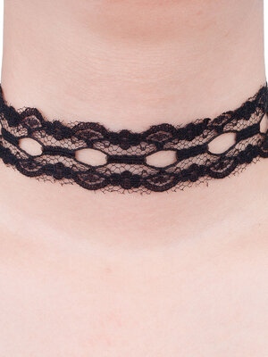 สร้อยคอ choker ผ้าลูกไม้ไนล่อนสีดำ ยาว 33.5 ซม. 1 เส้น