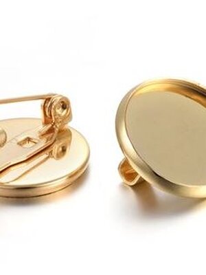 เข็มกลัด ถาดกลมทรงจาน วัสดุสแตนเลส 304 สีทอง ขนาด 15x6.5mm จำนวน 100 ชิ้น (พรีออเดอร์)