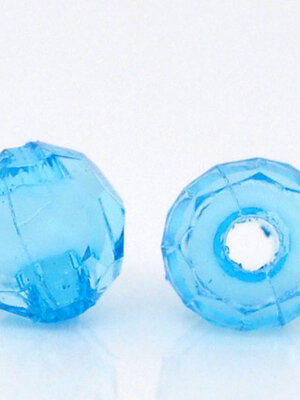 ลูกปัดอะครีลิคกลมเหลี่ยมเจียสีฟ้า 6mm ไส้ในขาว แพ็ค 100 เม็ด