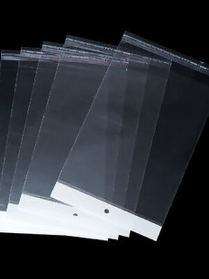 ถุงพลาสติกใส OPP(ถุงแก้ว) ฝากาว+หัวรูแขวน(มุก) ขนาด 14x24 ซม. (ส่วนใช้งาน 14x18.7 ซม.) หนา 0.035 มม.