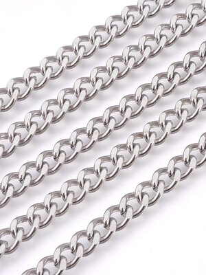 โซ่สแตนเลส 201 ข้อบิด Curb Chains, Unwelded, Faceted, ชนาด 8x6x1.5mm ยาว 10 เมตร