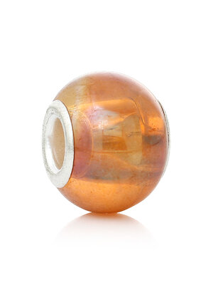 ลูกปัดแก้วยุโรปรูใหญ่ ผิวเรียบสีส้มใส ขนาด 15mm x 11mm, Hole: 5mm 10 เม็ด