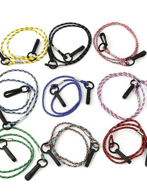 สายคล้องแมส เชือกเทอริรีน ลายถักหลากสี พร้อมก้ามปูพลาสติกสีดำ ยาว 55 ซม. 1 เส้น 20 บาท