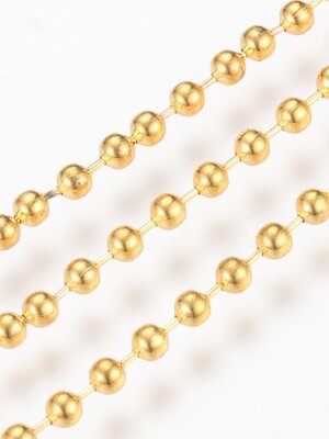 โซ่ไข่ปลา เหล็กสีทอง นิกเกิ้ลฟรี ไข่ปลาเม็ดกลมขนาด 2.4 มม. ม้วน 100 เมตร