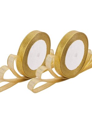ริบบิ้นเมทาลิคหน้าเดียว สีทอง 1 ม้วน ยาว 25 หลา