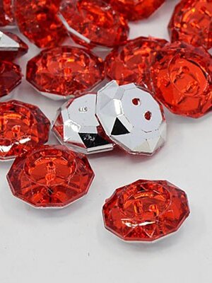 กระดุมอะครีลิค rhinestone เม็ดกลมแบนเหลี่ยมเจีย ขนาด 18.5x18x6.5mm รู 1 mm. แพ็ค 10 เม็ด มี 2 สี