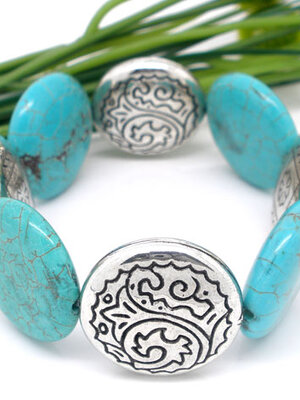 สร้อยข้อมือทำมือยางยืด Turquoise สังเคราะห์ขนาด 16 ซม. 1 เส้น