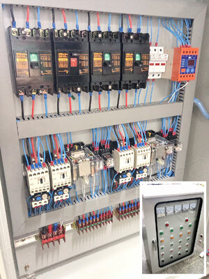 ตู้ควบคุมมอเตอร์ Start Stop ออโตเมติก คอนโทรลปั๊มน้ำ สลับการทำงาน ออโตเมติก โดยอุปกรณ์ แลทชิ่งรีเลย์ latching relay (อุปกรณ์ WALL MOUNTING CABINET (KJL), PANEL METER, LED Pilot Lamp, Control Switch, MCCB, Fuse Holder, PHASE PROTECTOR, CONTACTOR, Relay