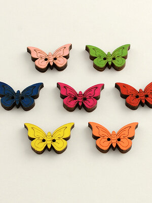 กระดุมไม้ 2 รู รูปผีเสื้อ 17x27x4 มม. คละสี 100 เม็ด