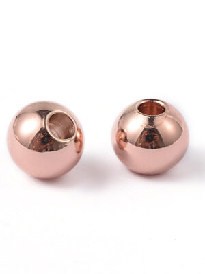 ลูกปัดสแตนเลส304 สีโรสโกลด์ เม็ดกลม ขนาด 6x5 มม. รู 2 มม. แพ็ค 100 เม็ด พรีออเดอร์