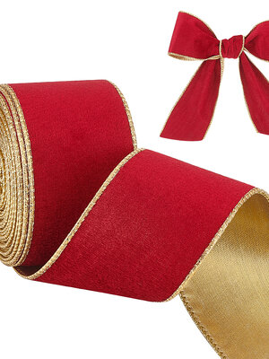 ริบบิ้นผากำมะหยี่ สีแดง หน้าเดียว ขอบลวดดัด หน้ากว้าง 2-1/2 inch(63mm) ม้วนยาว 10 หลา สำหรับทำโบว์ ห่อของขวัญ ตกแต่งงานปาร์ตี้