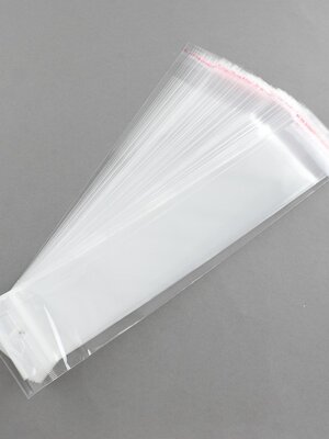 200 ใบ ถุงพลาสติกใส OPP(ถุงแก้ว) ฝากาว+หัวรูแขวน ขนาด 5x26.5 ซม. (ส่วนใช้งาน 5x21 ซม.) หนา 0.030 มม