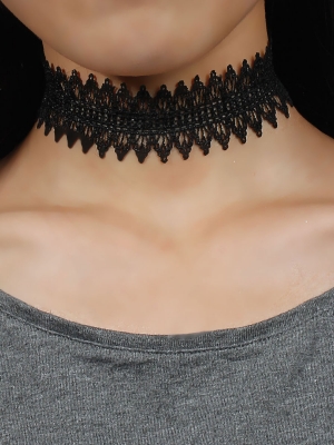 สร้อยคอ choker ผ้าลูกไม้สีดำ Terylyne ขนาด 32 ซม. 1 เส้น