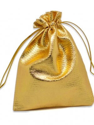 ถุุงผ้าออแกนซ่าสีทองมีสายรูดรัดปากถุง ขนาด 10x12cm แพ็ค 100 ใบ